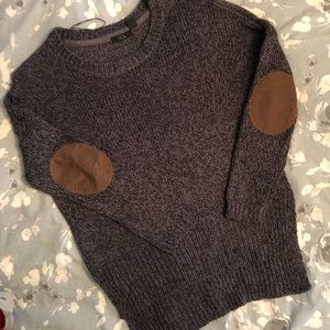 Gray Sweater With Brown Leather Elbows